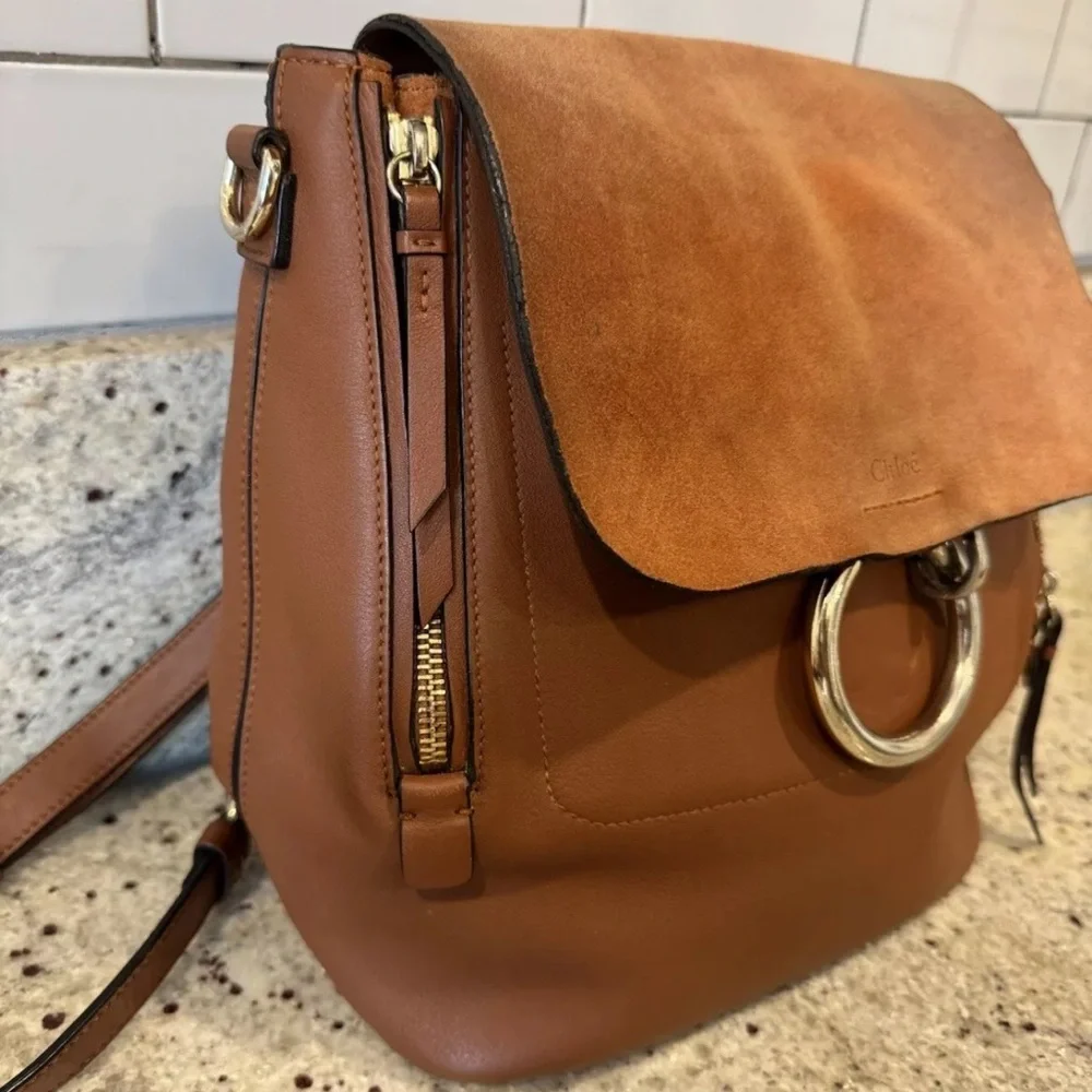 Chloé Brown Leather Suede Flap Backpack